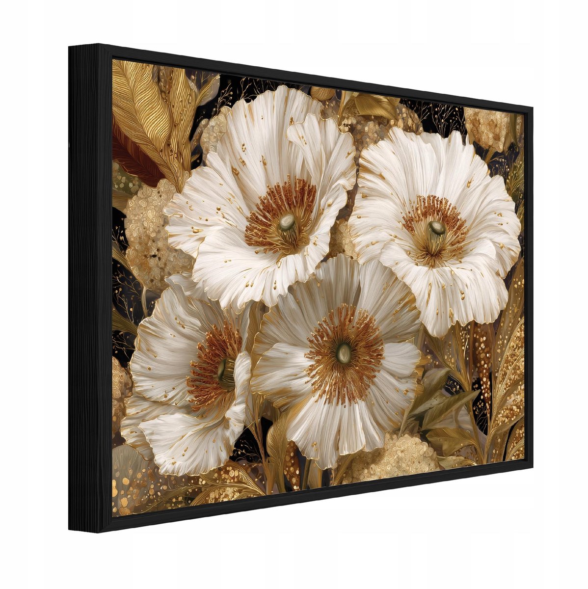 WALLARENA Schilderij op canvas in zwarte lijst - 90x60 cm - abstracte bloemen - wanddecoratie woonkamer en slaapkamer Veelkleurig