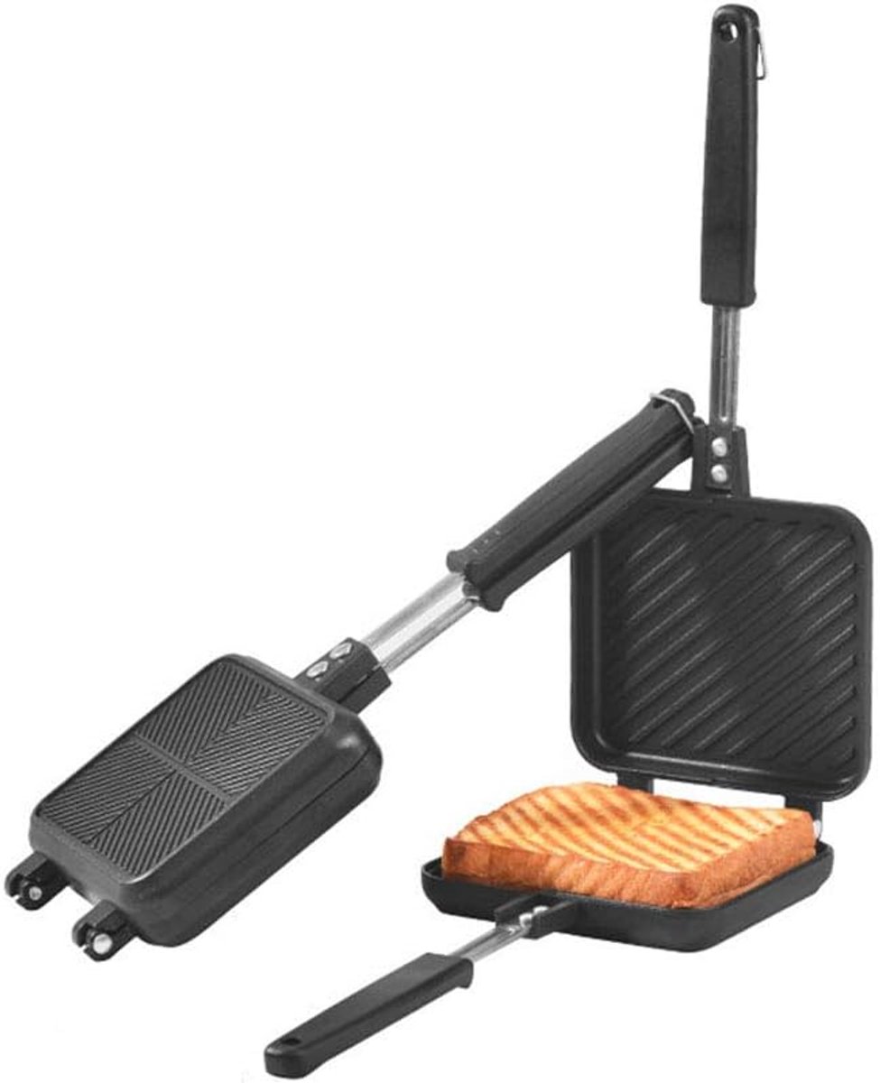 Broodjesmaker Panini Grill - Tosti IJzer - Warme Broodjes Maken - Dubbel Gecoate Grill - 350 x 150 mm - Rood