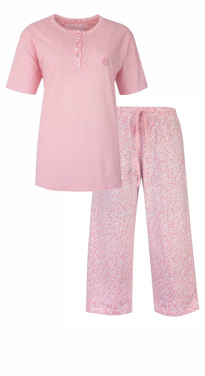 Tenderness Dames Pyjama - 3/4 Broek - Polo Sluiting - Rose Roze