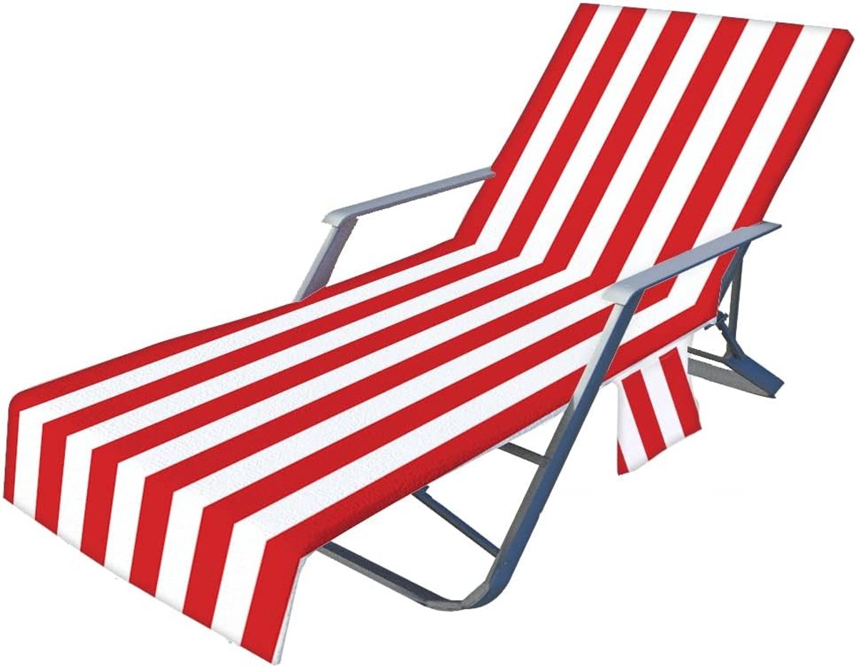 Strandlaken Lounger - Strandstoel Handdoek - Zonnebaden - Met Opbergvakken - 75x210cm - Rood