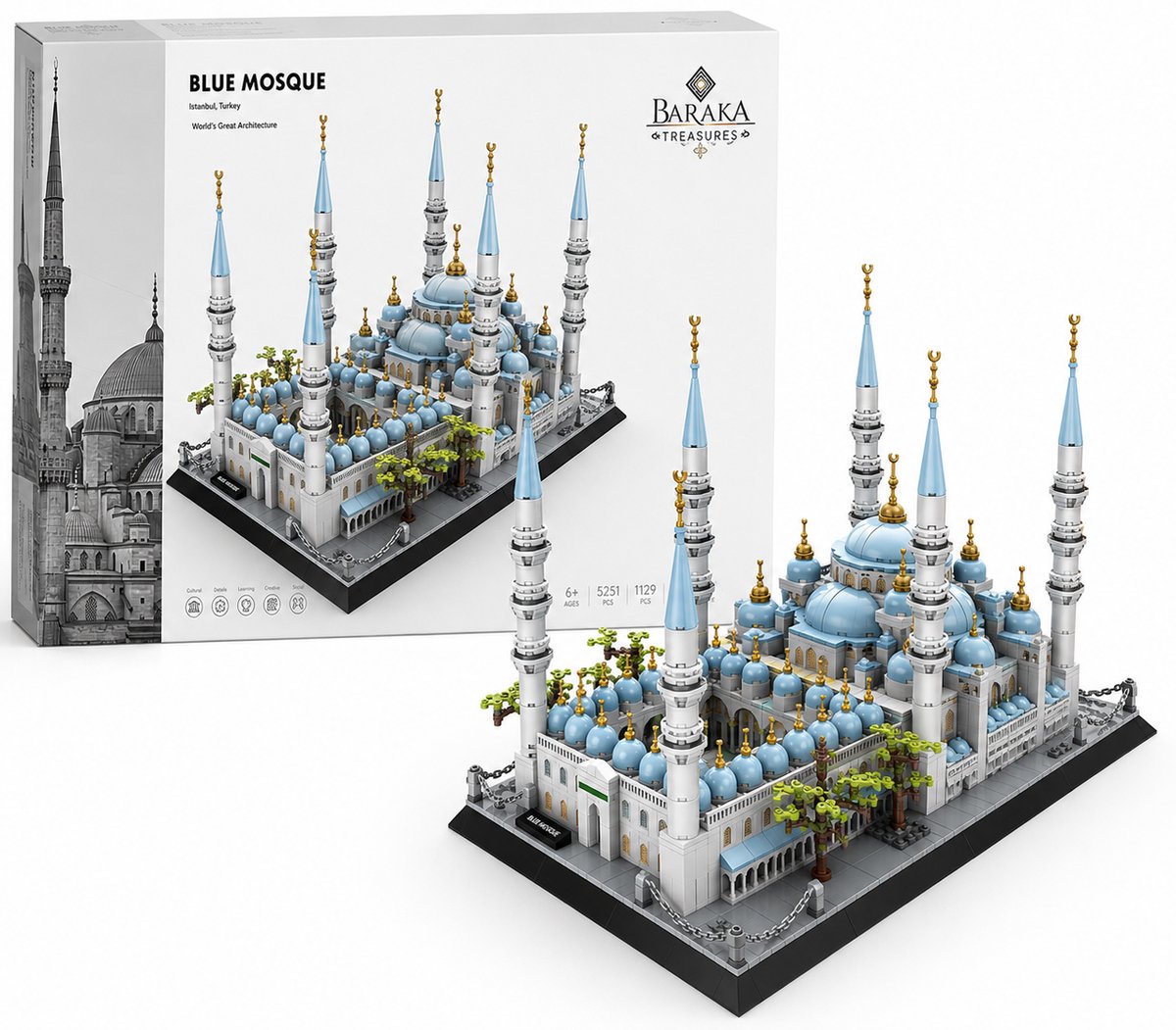 Baraka Treasures Islamitische Bouwset - Bouwstenen Set - Bouwspeelgoed - Bouwblokken - Islamitisch Cadeau - Eid Cadeau - 1129 Bouwstenen - Blauwe Moskee