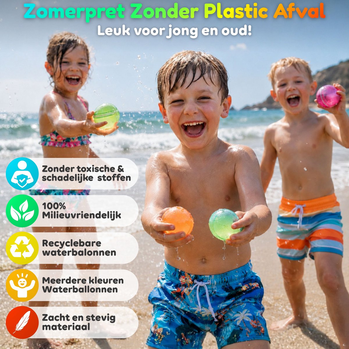 cozy.® Herbruikbare Waterballonnen Pro 2026 - 12 Stuks - Zomers Waterspeelgoed - Extra Groot, Zelfsluitend & Duurzaam - Inclusief E-book met Spelideeën - Splashbal - Camping, Tuin & Vakantie Spelletjes — afbeelding 2