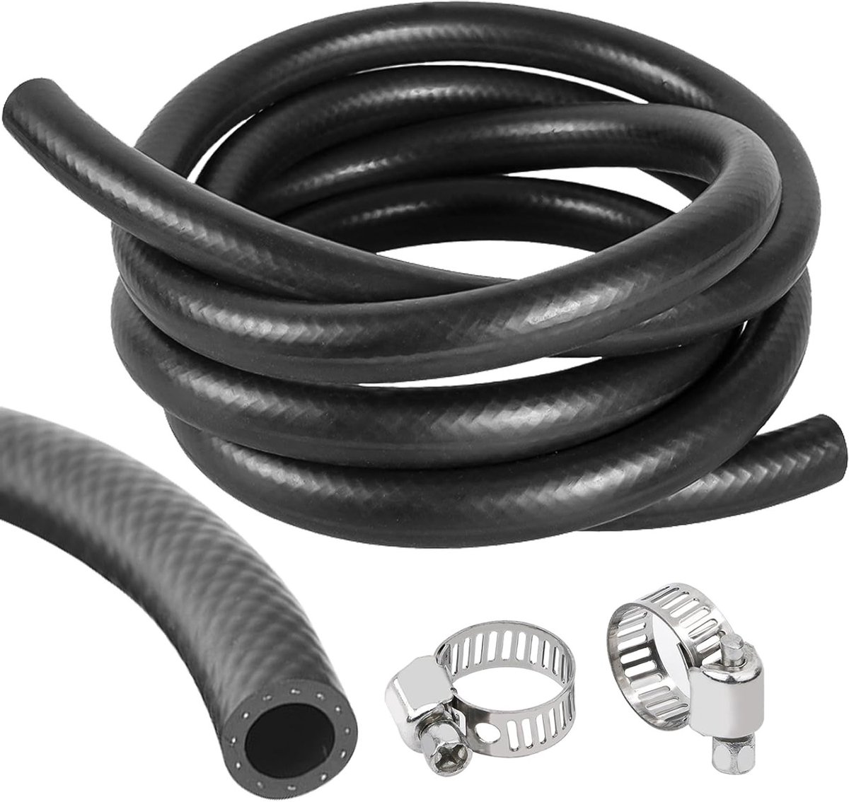 Koelslang Ø 8 mm voor brandstof en diesel, 1 meter lange rubberen slang met 2 slangklemmen, ideaal voor koeling en brandstoftransport