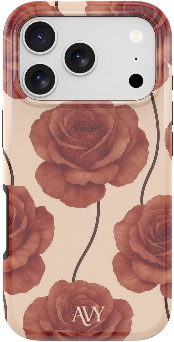 AVY Hoesje Met Telefoonkoord | Geschikt voor Apple iPhone 17 Pro | Compatibel met MagSafe | Hard Shell Back Cover | Stijlvol Bijpassend Koord 30CM | Hearts & Roses | Rood