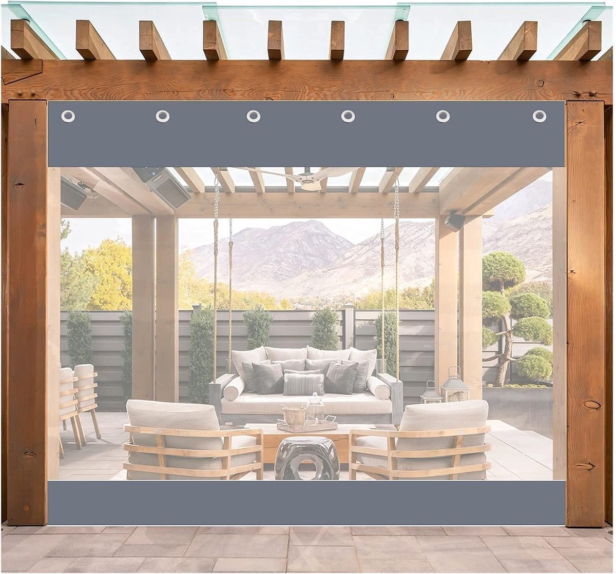 Transparant Afdekzeil - Waterdicht Zeil Beschermhoes - Terras Beschermen - Met Oogjes - 45 x 25 m - Grijs