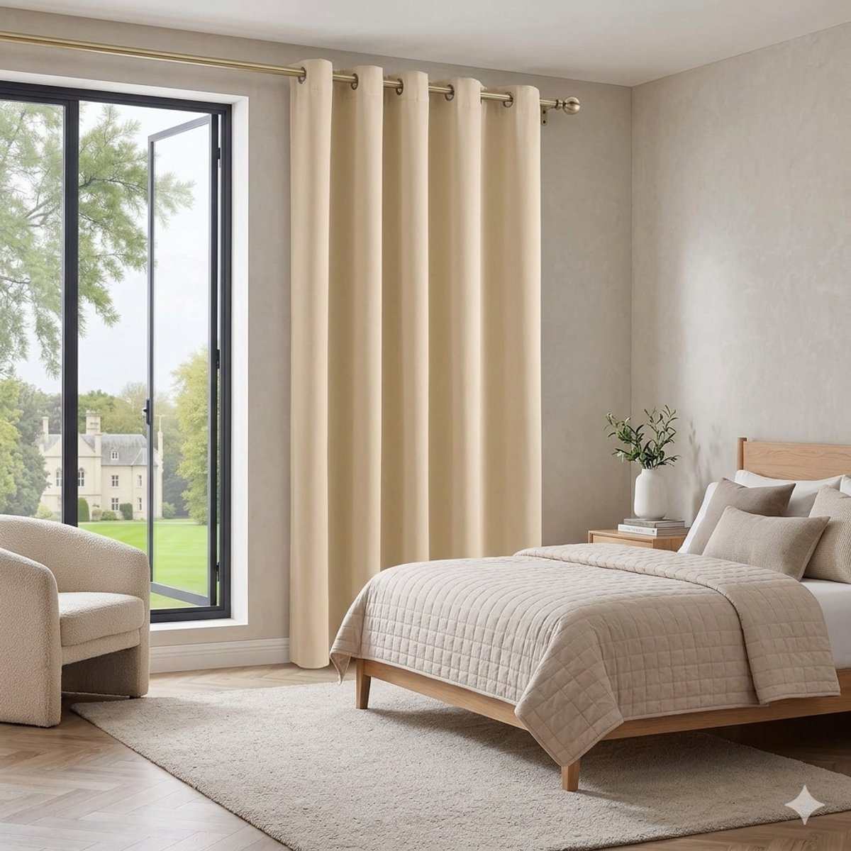 Maison Elara Woonkamer Gordijn Effen Thermisch met Oogjes Lichtdoorlatend UV-bescherming voor Slaapkamer, 132 cm Breedte x 210 cm Hoogte, Biscotti Beige, 1 Stuk