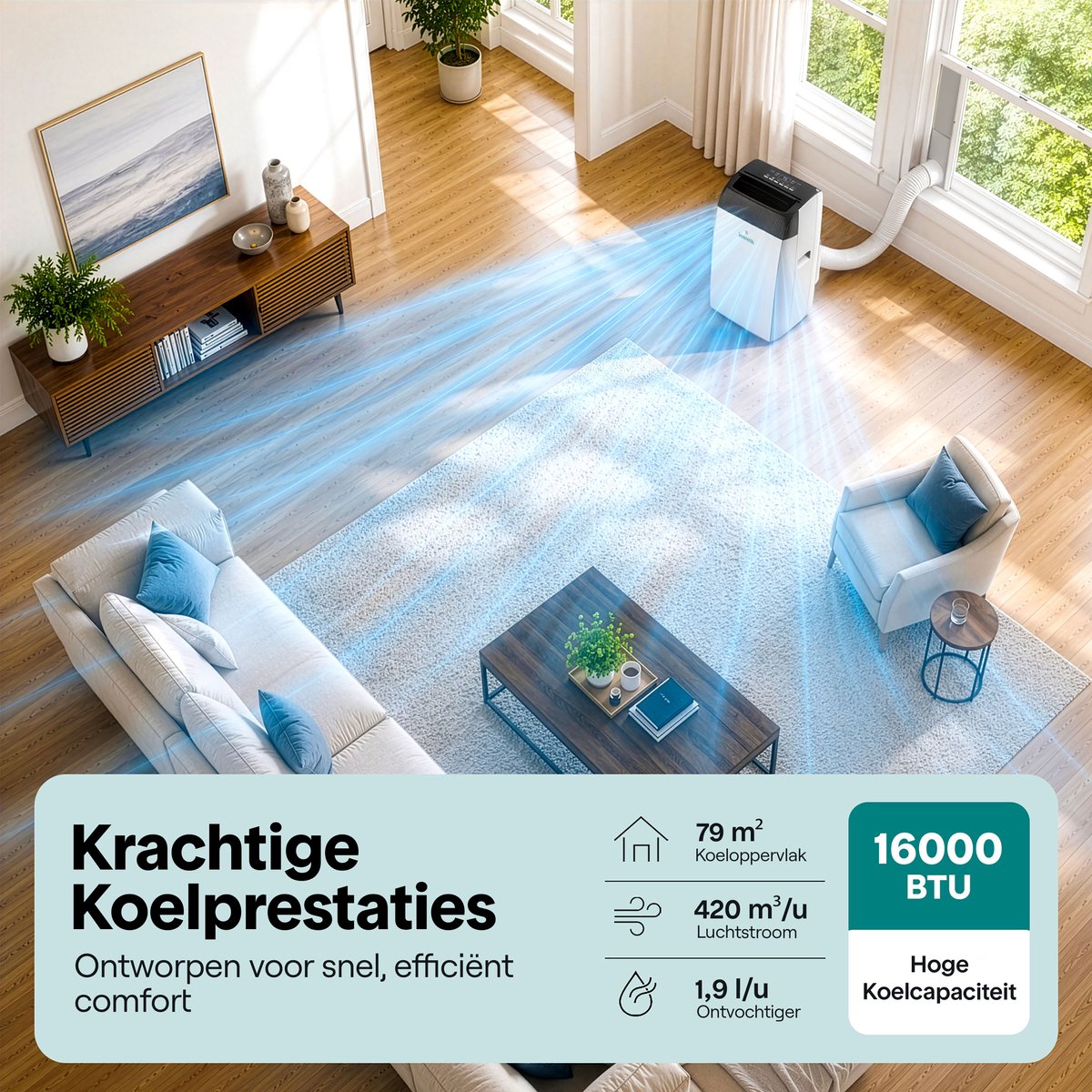 SereneLife Mobiele Airco - 16000 BTU - Air Conditioner met WiFi - 3-in-1 Koelen, Ventilator en Ontvochtiger - Mobiele Airco voor Slaapkamer thumbnail 8