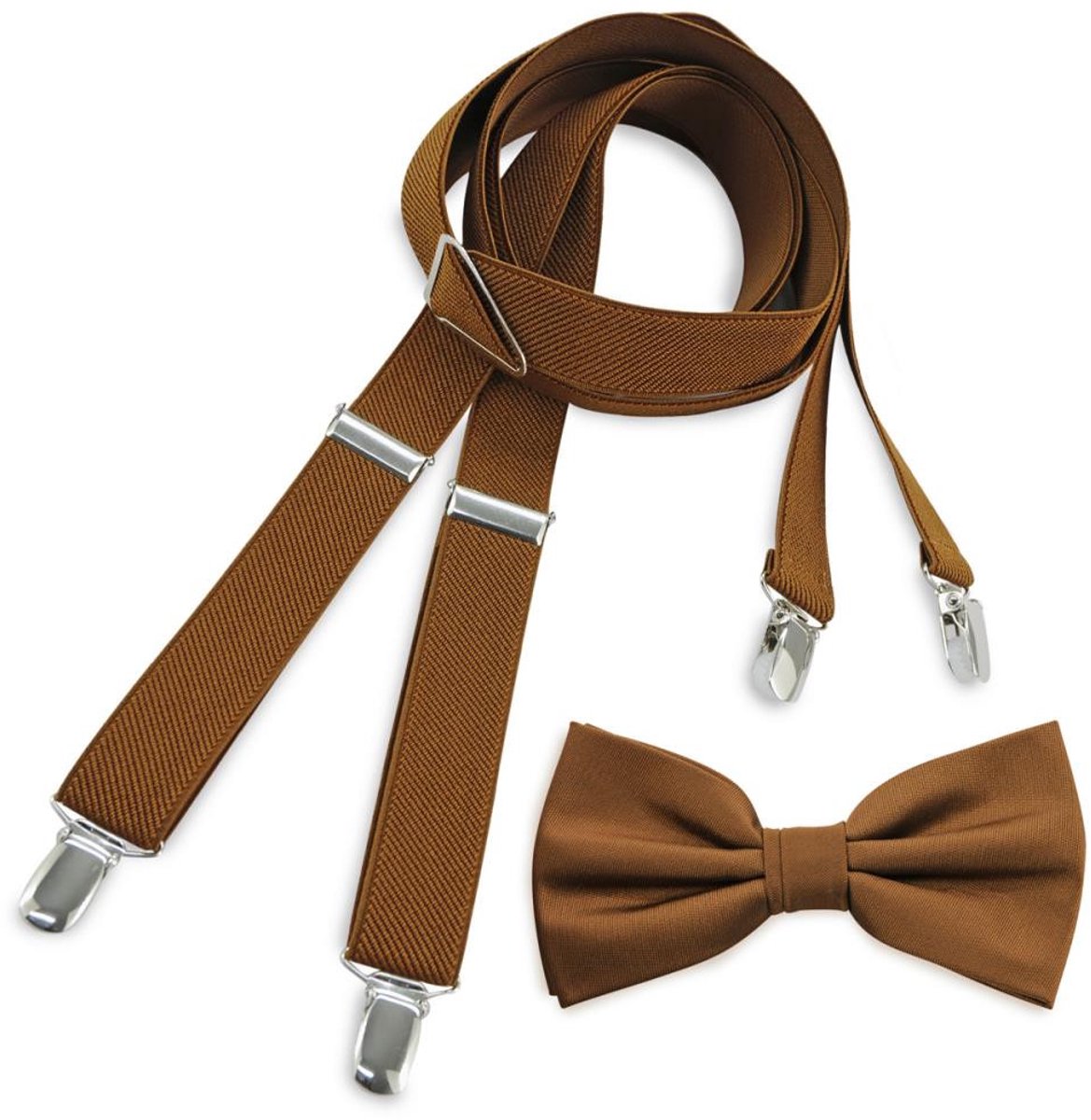 Baxter & Bow - Bretels & Vlinderdas Set Heren Bruin – Smalle bretels met vlinderdas - bruin