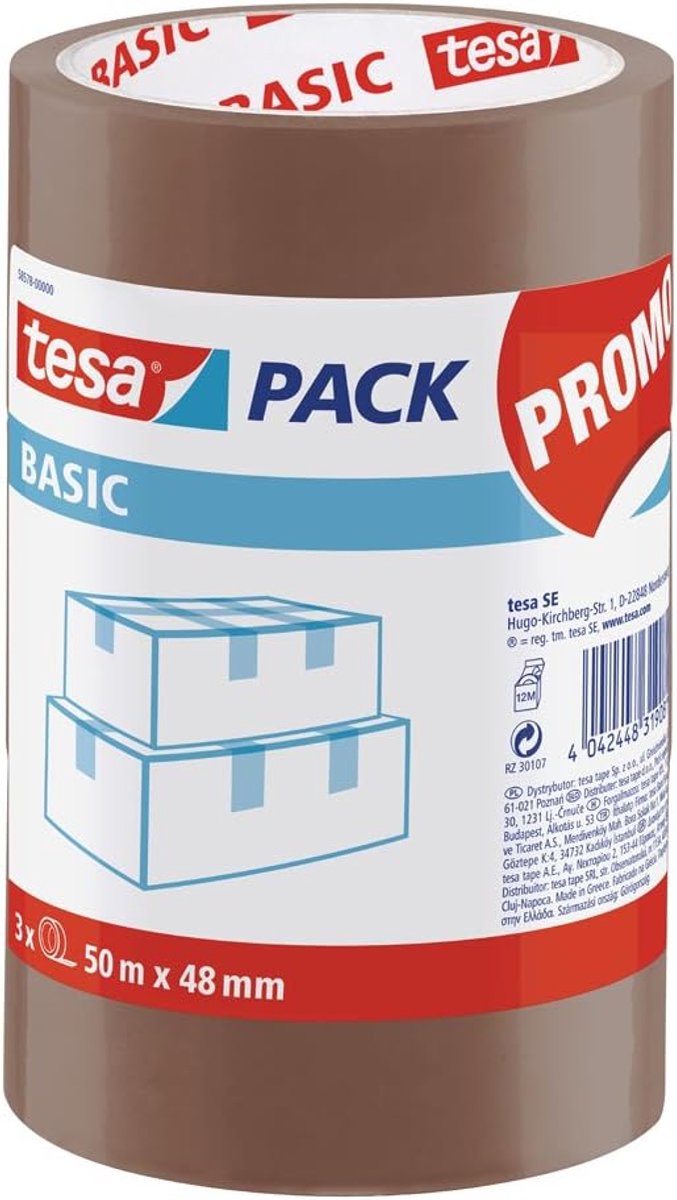 tesa - Basisverpakking plakband - 3 stuks - Bruin