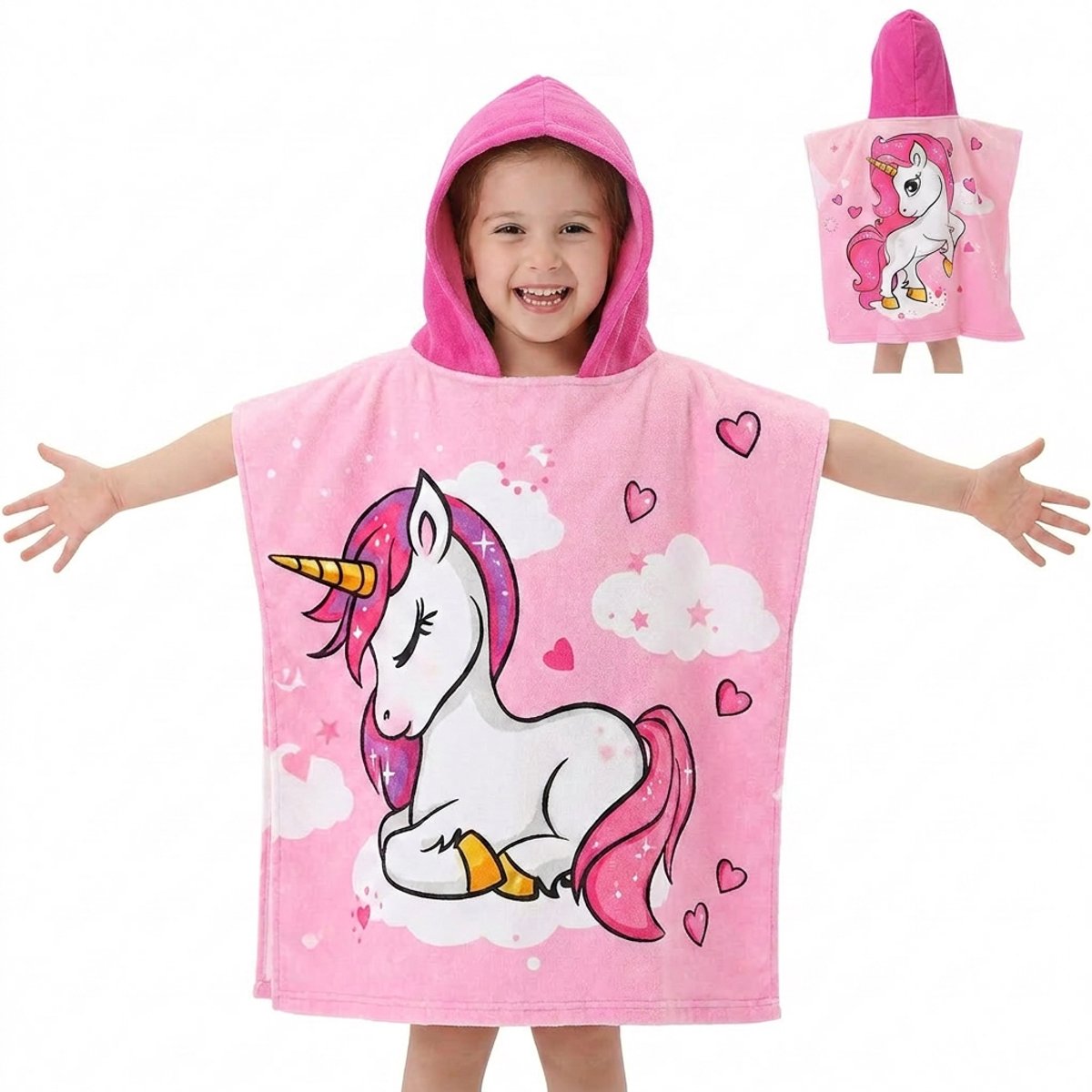 Poncho Handdoek Badponcho Eenhoorn Unicorn Zomer Badcape Omslagdoek Handdoek Met Capuchon Strandhanddoek Polyester Jongen Kinderen Kinder Peuter Kleuter Vanaf 3 jaar Roze