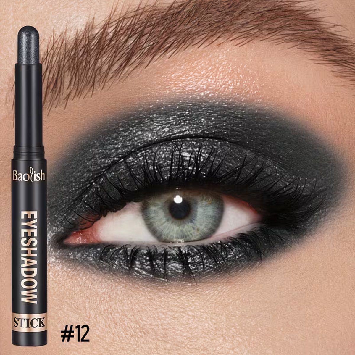 Oogschaduw Stick Antraciet Zwart – Langhoudende Zwarte Oogschaduw met Metallic Shimmer Finish – Waterproof Eyeshadow Stick
