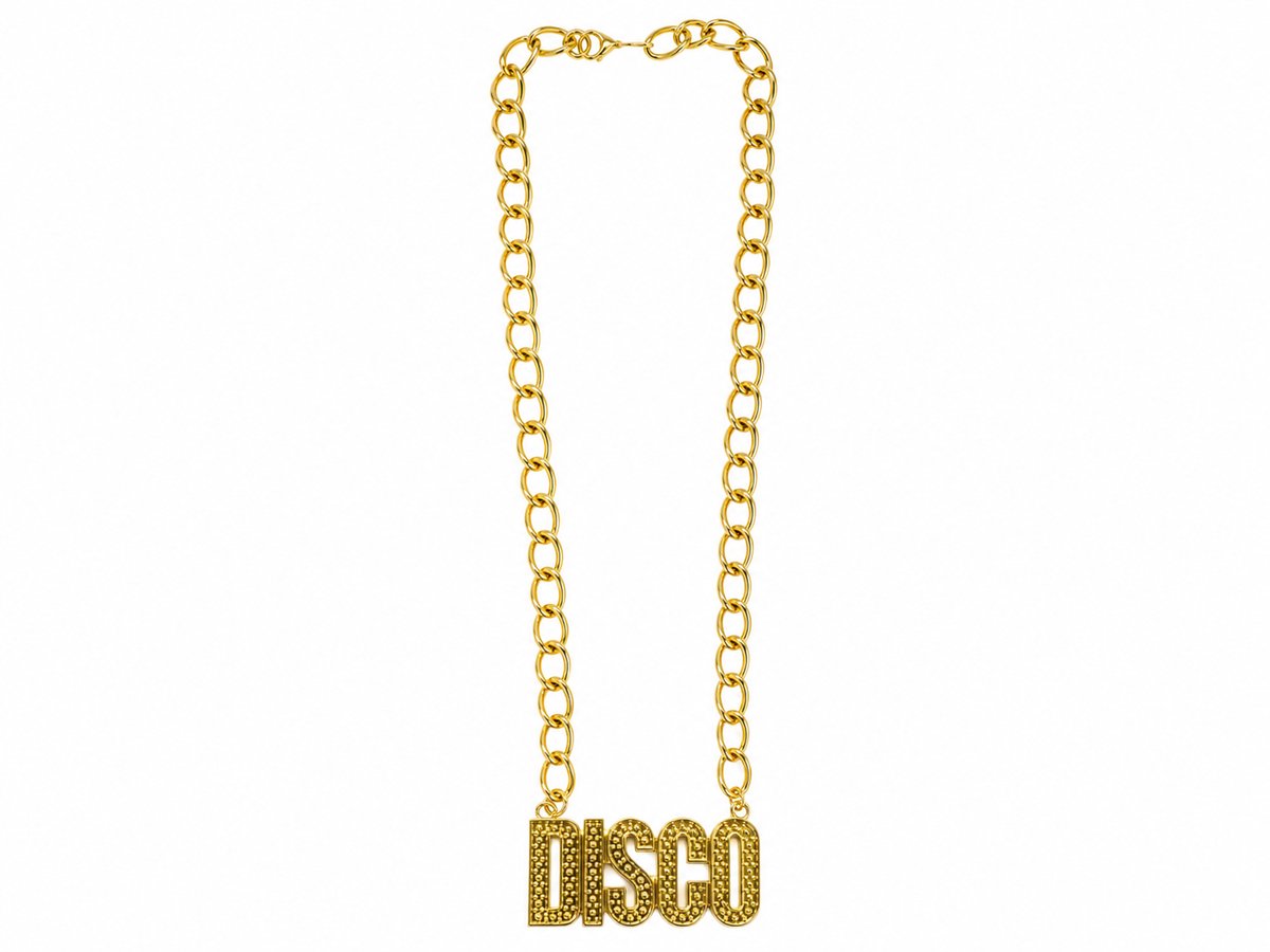 Disco Ketting Goud – Grote Feestketting met DISCO Hanger – Verkleedaccessoire voor Themafeest, Carnaval en 70's Party