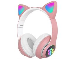 Kinder Hoofdtelefoon-Draadloze Koptelefoon-Kids Headset-Over Ear-Bluetooth-Microfoon-Katten Oortjes-Led Verlichting-Blauw