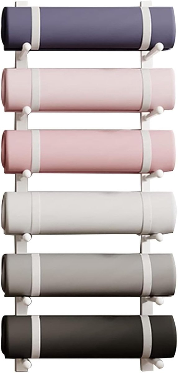 Yogamat Opberger - Fitnessrek Matten - Sportspullen Organiseren - Duurzaam Metalen Frame - 6 Tier - Wit
