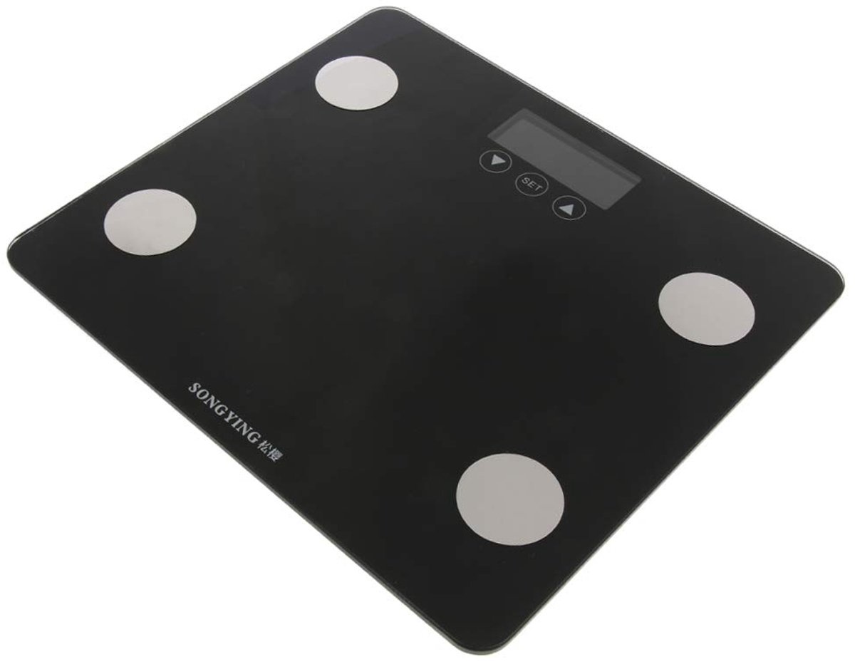 Digitale Personenweegschaal - Badkamerweegschaal Lichaamsanalyse - Gezondheid Monitoren - Gehard Glas Platform - 180 kg - Zwart
