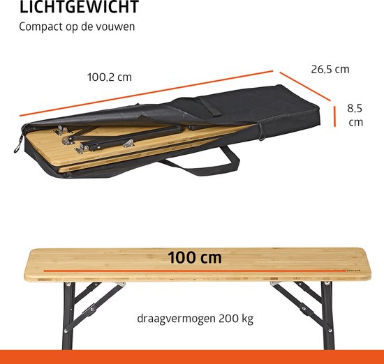 Campout Campingbank - 100 x 27 x 39 cm - Set van 2 stuks - Lichtgewicht Camping Bank - Inklapbaar - Opvouwbare Bank - Inclusief Draagtas - Bamboe van Campout — afbeelding 2