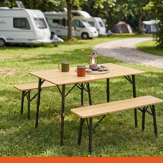 Campout Campingbank - 100 x 27 x 39 cm - Set van 2 stuks - Lichtgewicht Camping Bank - Inklapbaar - Opvouwbare Bank - Inclusief Draagtas - Bamboe van Campout — afbeelding 5