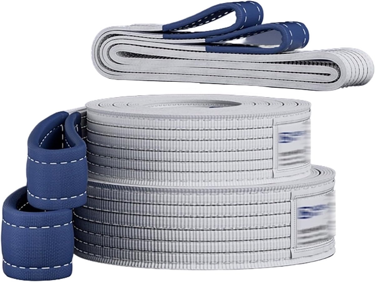 Hijsbands Set - Hijsbanden Polyester - Lading Zekeren - Dubbel Oog Versterkt - 8 Ton 5 Meter - Grijs