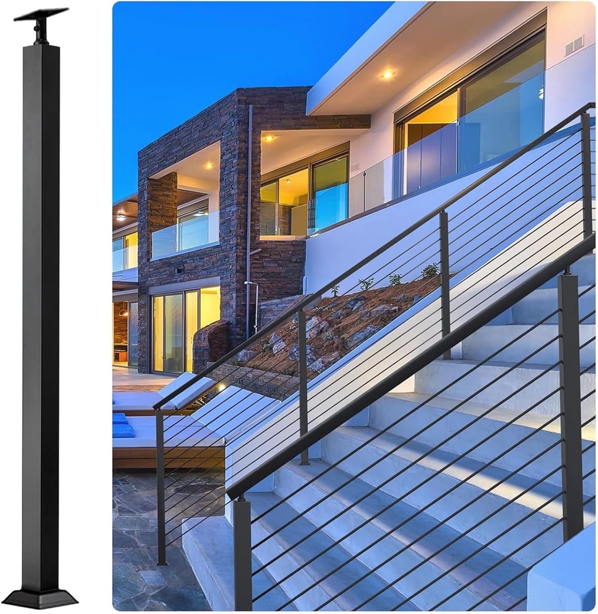 Smeedijzeren Baluster - Paal Reling - Veranda Beveiligen - Verstelbare Hoek - 70-120 cm - Zwart
