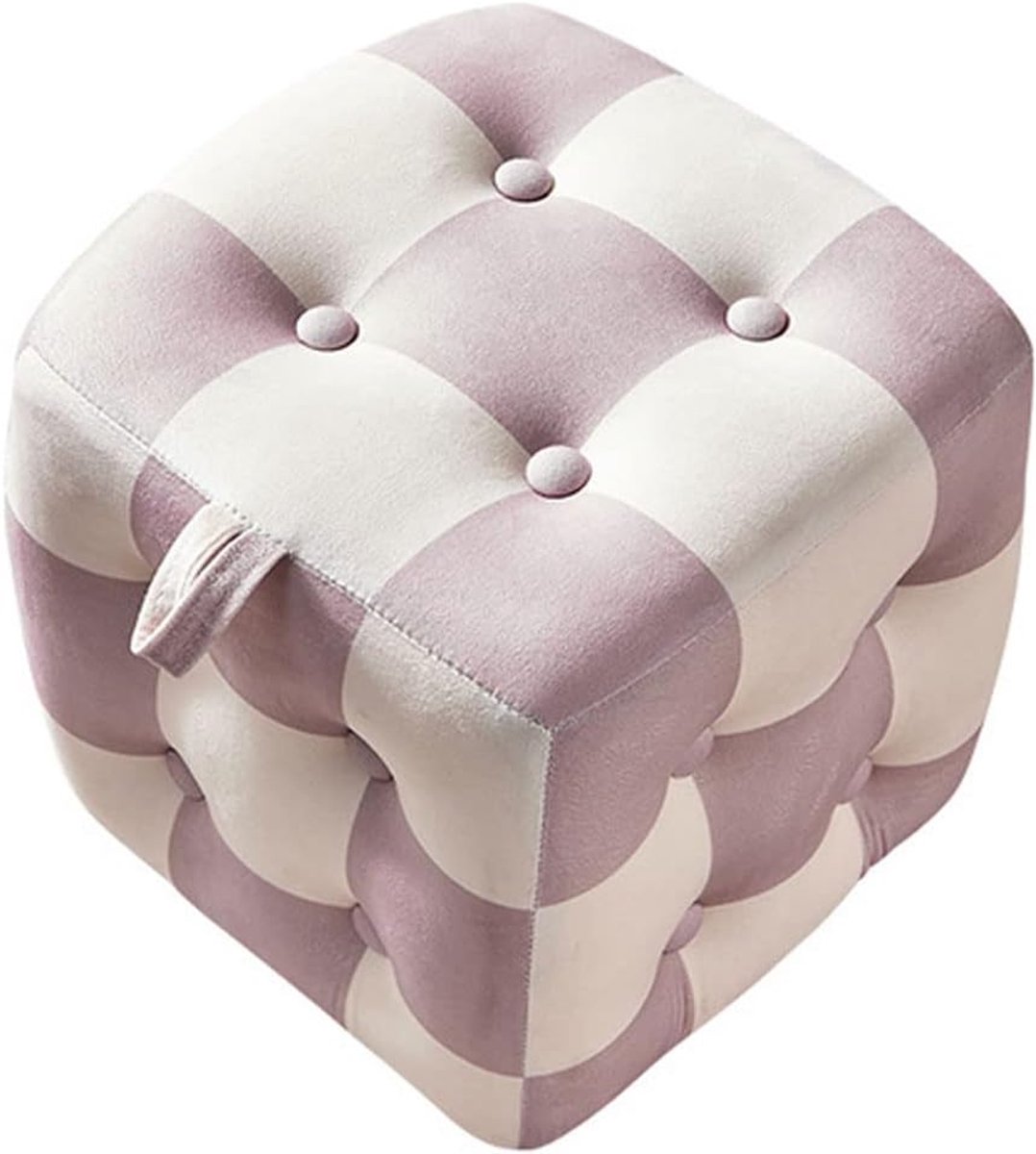 Opbergpoef Schaakbord - Voetenbank Hocker - Extra Zitplaats - Schaakbordontwerp - 28 x 28 x 28 cm - Lila