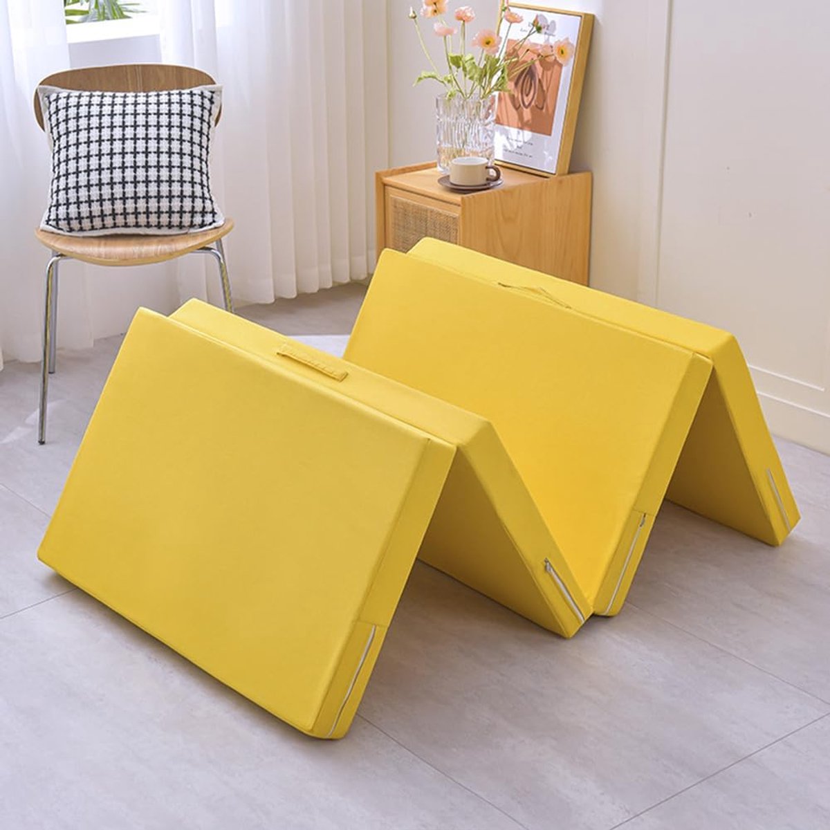 Opvouwbare Reismatras - Logeerbed Campingmatras - Comfortabel Slapen - Afneembare Wasbare Hoes - 60 x 200 x 8 cm - Geel