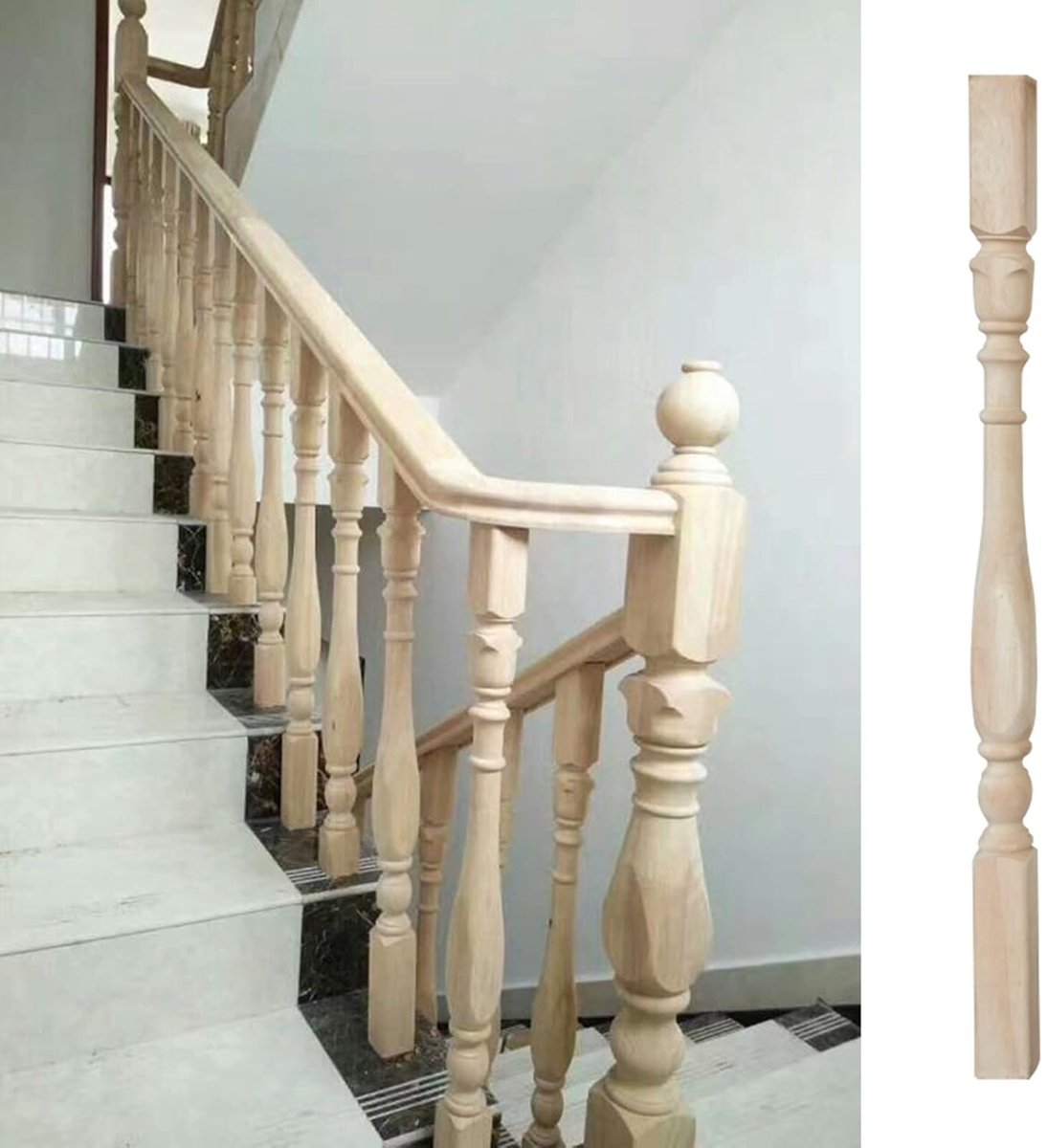 Houten Balusters - Spindels Leuningsteunen - Trap Afwerken - Massief Populierenhout - 95 cm - Houtkleur