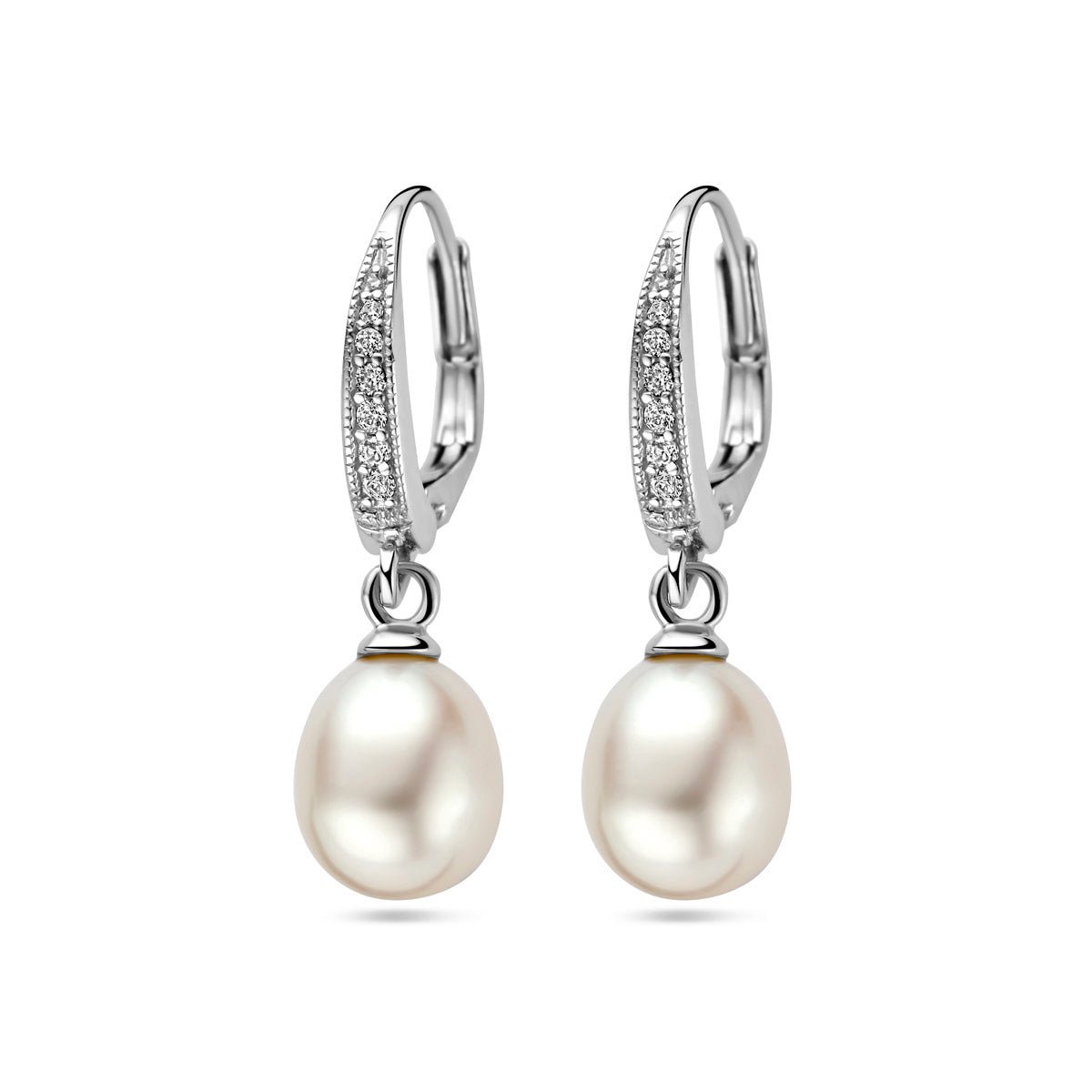 Oorhangers parel en zirkonia brisur haak 29 mm