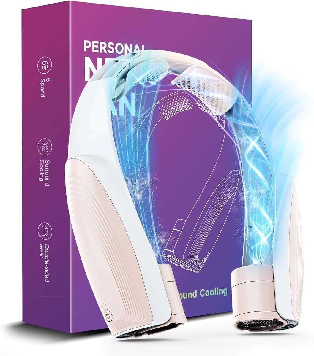 Draagbare Nekventilator - Persoonlijke Koeler - Buitenactiviteiten - 6 Snelheden 360° - 8000 mAh Batterij - Wit