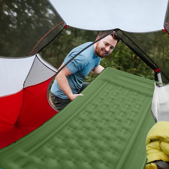 Opblaasbare Slaapmat - Kampeer Matras - Kamperen en Reizen - Ingebouwde Voetpomp - 11 cm Dik - Olijfgroen — afbeelding 4