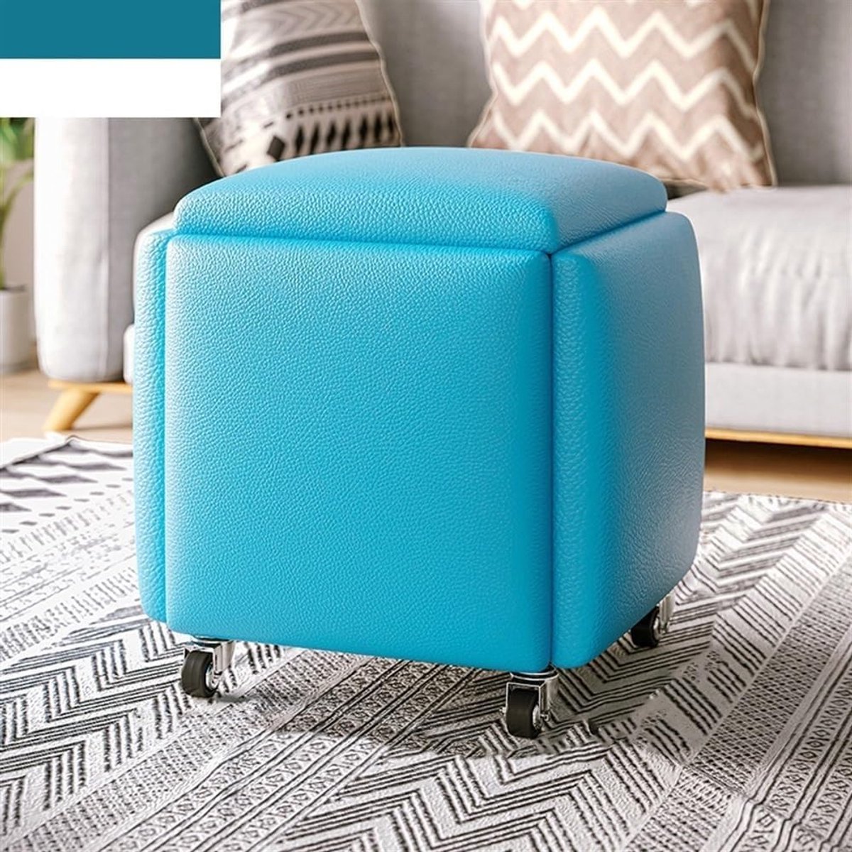 Zitkubus - Zetel Poef - Extra zitplaatsen - Vijf-in-één ontwerp - 13.8 inch - Blauw