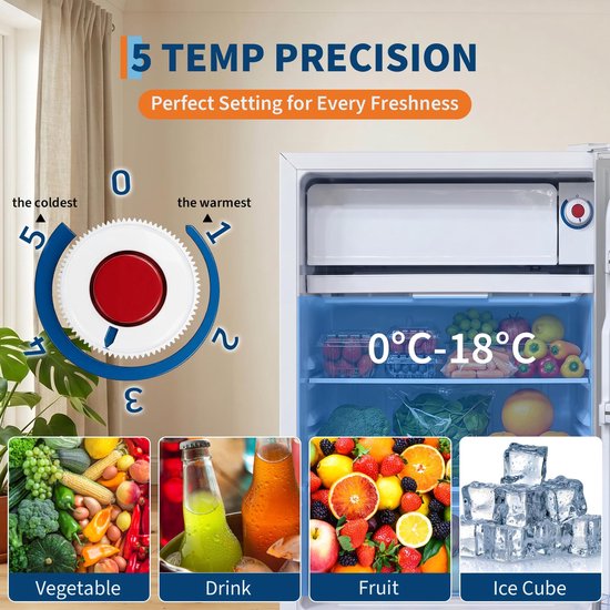 HOERFURIY Mini Koelkast 45L - Drankkoelkast met RVS Deur - Stille Minibar 41dB - Energieklasse E - 5 Standen Thermometer 0°C-18°C - Links/rechts Draairichting - Verstelbare Voet - Compact & Vrijstaand van HOERFURIY — afbeelding 4