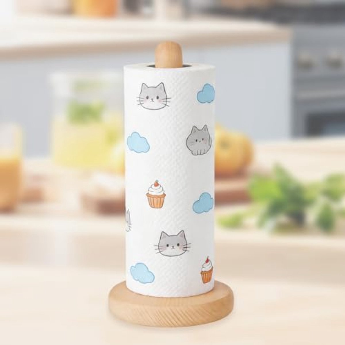 ModernStore Staande Keukenrolhouder Beukenhout - Antislip Voet - Natuurlijk Hout - Stabiel Design voor Keuken, Eettafel en Badkamer - Geschikt voor Standaard en Grote Rollen