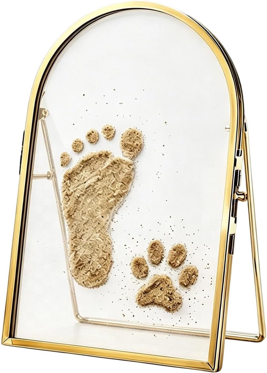 Aandenken Fotolijst - Pootafdruk Baby - Herinneringen Bewaren - Dubbelzijdig Glas - 15 x 20 cm - Goud