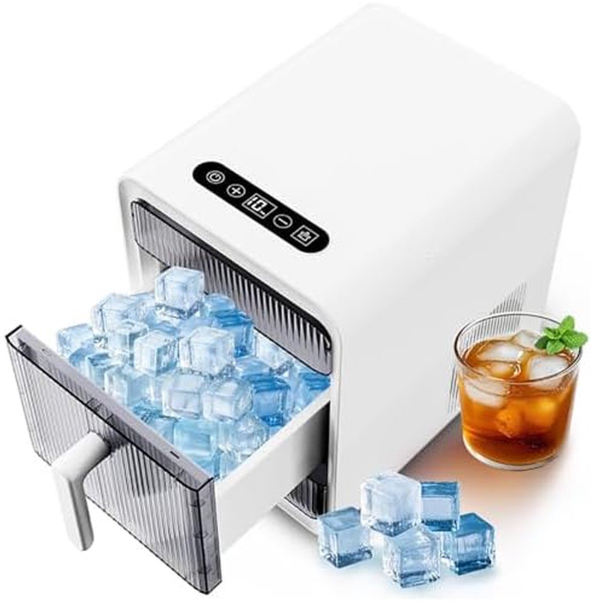 Nugget Ijsmachine - IJsblokjesmaker Zacht IJs - Dranken Koelen - Zelfreinigend Compact - 1.5L Tank - Zilver