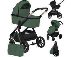 Lionelo Layla - 3in1 Kinderwagen met Astrid i-Size Autostoel - XXL Set - Reiswieg, Buggy en Autostoel - Grote All-Terrain Wielen met Vering - AiryDots Matras - 3D-Ventilatie - XXL Zitje tot 95 cm - Bediening met Één Hand - Complete Accessoireset