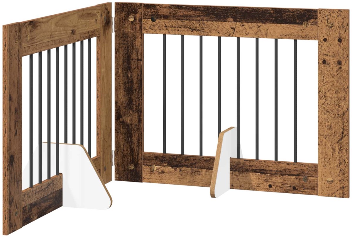vidaXL - Opvouwbaar - hondenhekje - met - standaards - 2 - st - Oud - hout - 160,5 - cm