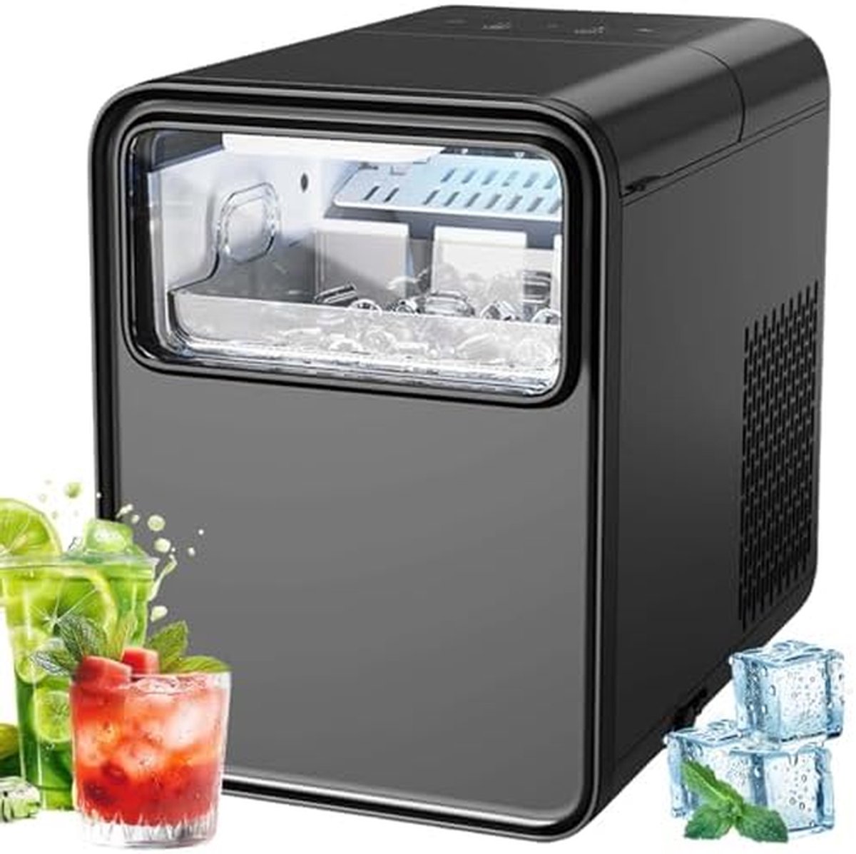 IJsmachine - IJsblokjesmaker Nugget - Dranken Koelen - Snelle Productie 6 Minuten - 26.5 pond per dag - Zwart