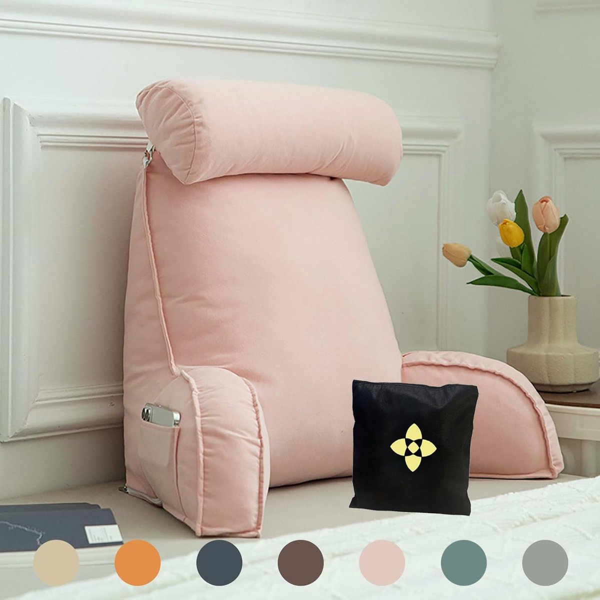 Leeskussen met armleuningen - Bedkussen Rugsteun - Ontspannen en Lezen - Extra Large Ergonomisch - 75x40x50 cm - Roze