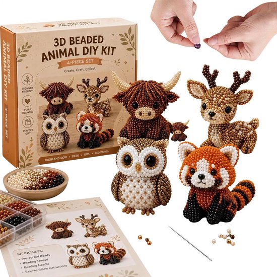 3D Beaded Animal DIY Kit - PVC 4 Adorable Designs, Cute Bead Craft Animal Embroidery Kit | 3D Animals Themed Beadwork Set For Adults Beginners Enthusiasts Friends