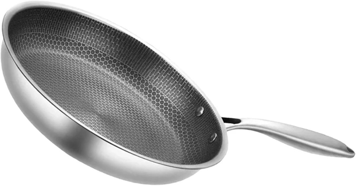 Roestvrijstalen Wokpan - Koekenpan Kookgerei - Traditioneel Koken - Honingraat Antiaanbak - 32-36 cm - Zilver