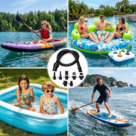 Ventieladapter Set - Opblaas Adapter - Watersport Accessoires - Universele Mondstukken - 1 Meter Slang - Zwart — afbeelding 3