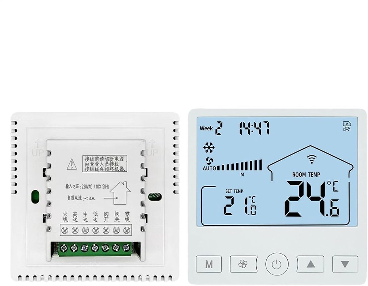 Slimme Thermostaat - Temperatuurcontroller - Klimaatbeheersing Huis - Drie Snelheidsinstellingen - 8.6x8.6x1.3 cm - Wit