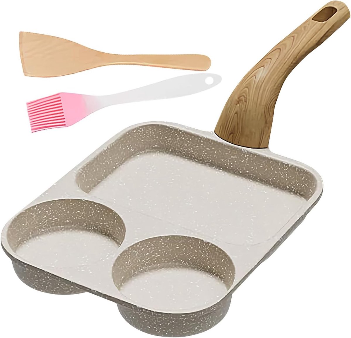 Eierpan 3-delig - Pannenkoekenpan Omeletpan - Ontbijt Bereiden - Gelijkmatige Warmteverdeling - 39x19x9cm - Wit