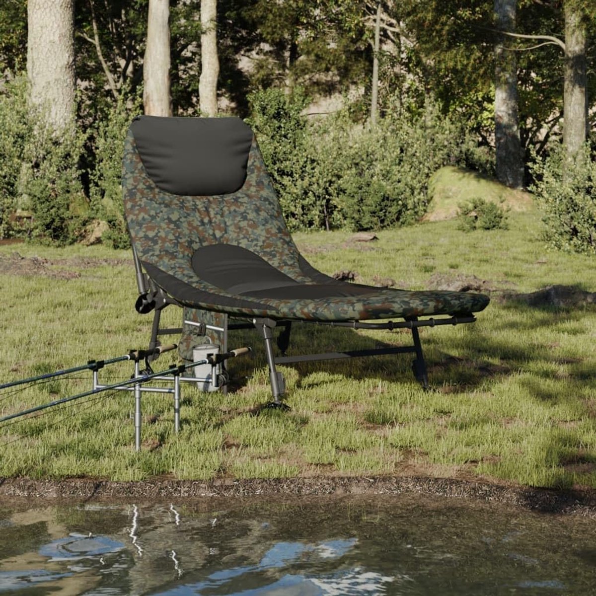 Visbed met poten - Opvouwbare ligstoel Campingbed - Vissen en Kamperen - Verstelbare poten met moddervoeten - Inklapbaar - Camouflage