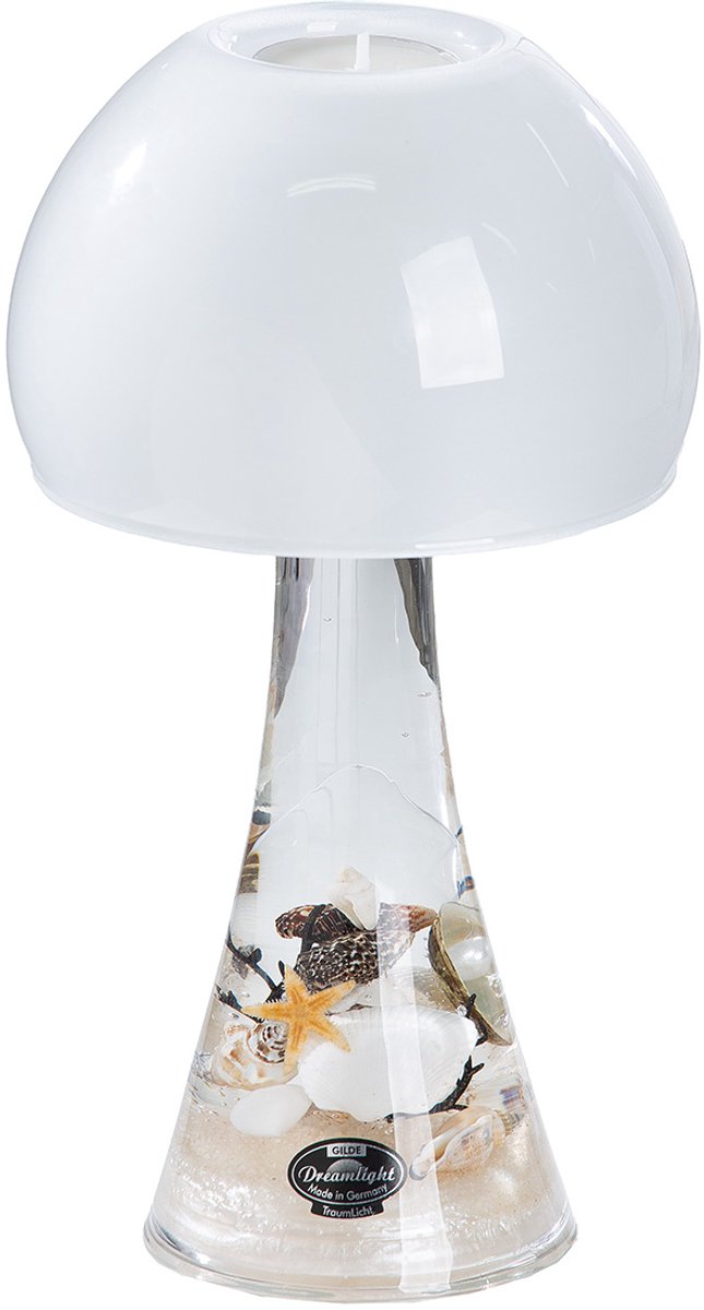 Waxinelichthouder met strand uitstraling en ledlamp – Glas met zeezicht – 12x12x23 cm | Luxe Decoratie