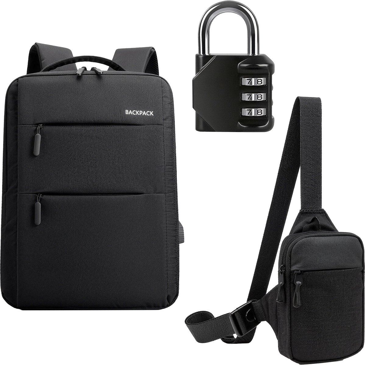 Multifunctionele reisrugzakset, driedelige antidiefstalset | Rugzak + RFID-blokkerend etui + telefoonhouder | Antidiefstalbescherming voor op reis en woon-werkverkeer