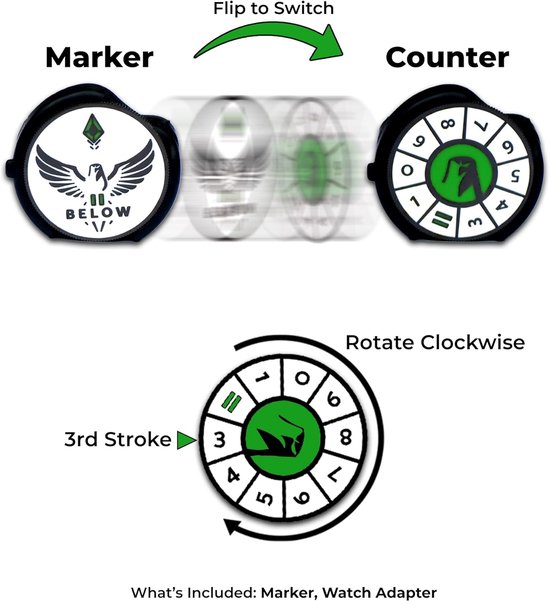 Golfhorloge Adapter - Balmarker Houder - Golfen Score Bijhouden - Magnetische Balmarker - 3 stuks - Zwart Wit Roze — afbeelding 5