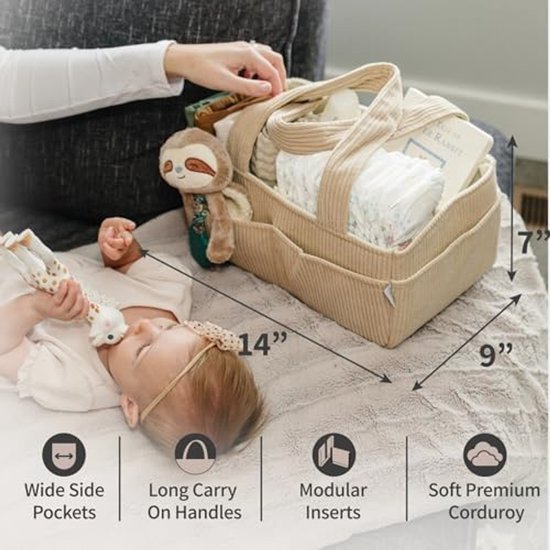 Organizer voor luiers en babyspullen voor op de commode - Stijlvolle opbergmand voor de baby, onmisbaar voor pasgeborenen, perfect als kraamcadeau of voor op de geboortelijst, geschikt voor jongens en meisjes — afbeelding 2