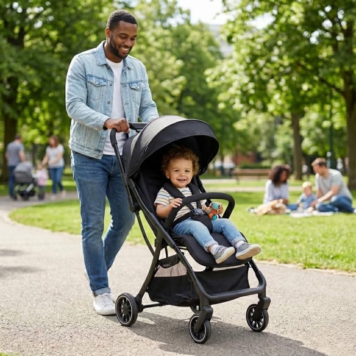 Compacte Kinderbuggy - Reisbuggy Lichtgewicht - Vliegreizen Stad - Inklapbaar Vliegtuigformaat - Tot 22 kg - Zwart