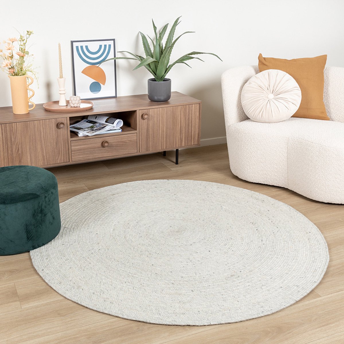 NATURL. Rond wollen vloerkleed - Wise Grijs/Gemeleerd No. 367 - Ø 150cm